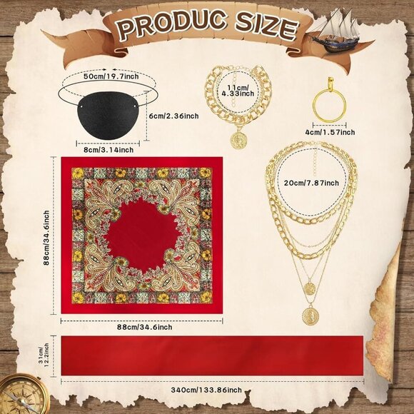 Pirate Costume Accessories Set Women Head Scarf Sash Necklace Halloween main image 5